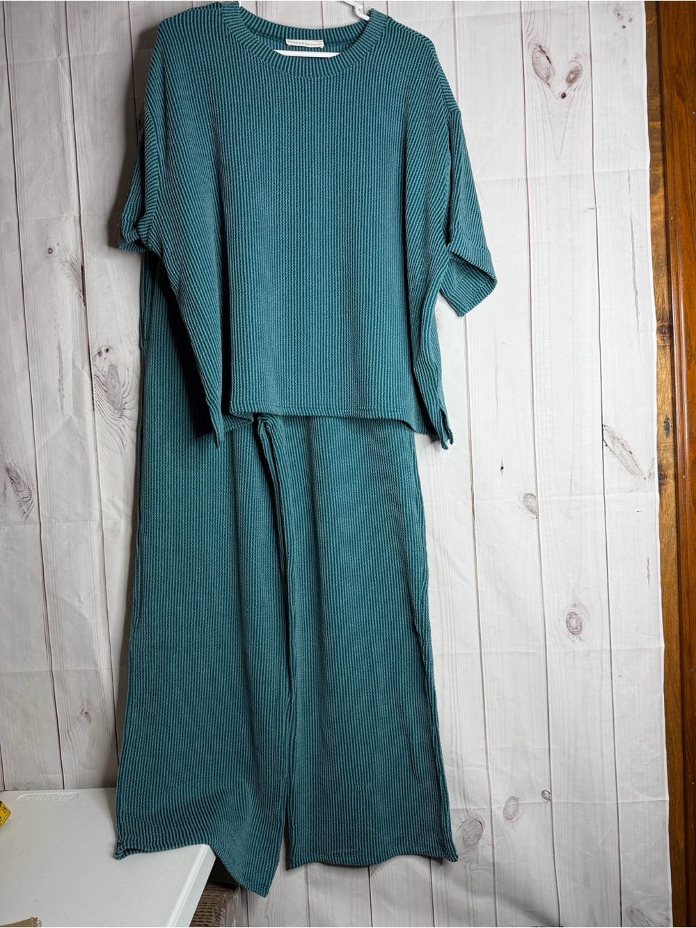 Zenana viral Comfort Knit Wide-Leg Pants Set - Teal oversized Large-1016